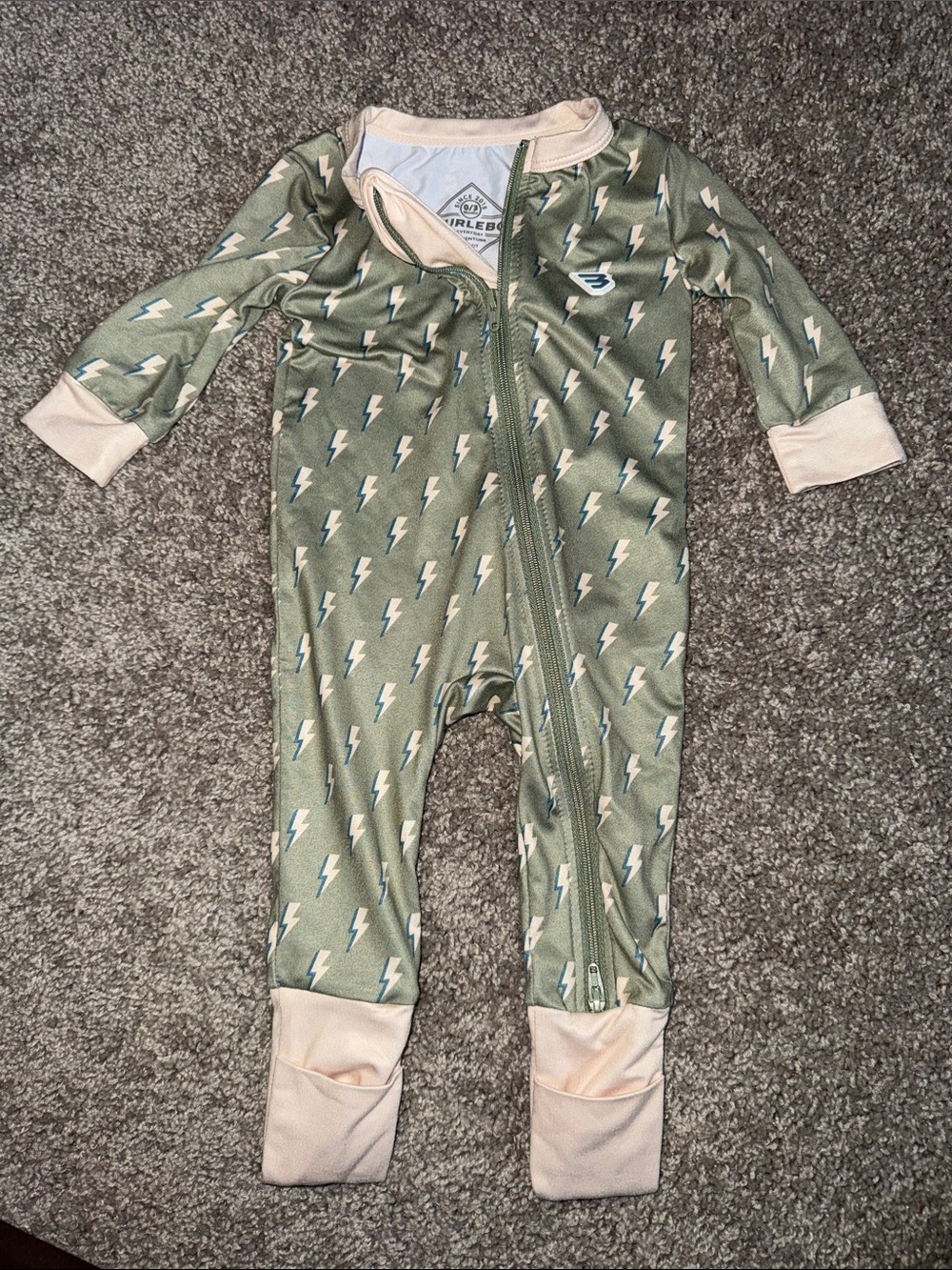 Burlebo Baby Olive Lightning Bolt Zip Footie